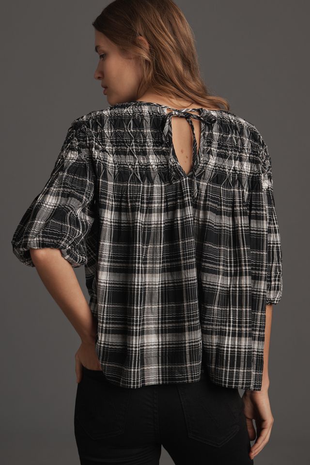 The Rory Puff-Sleeve Smocked Blouse by Pilcro #1