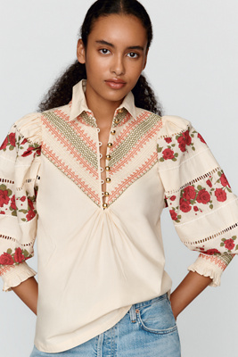 Hope for Flowers by Tracy Reece Soft Smocked Henley Shirt