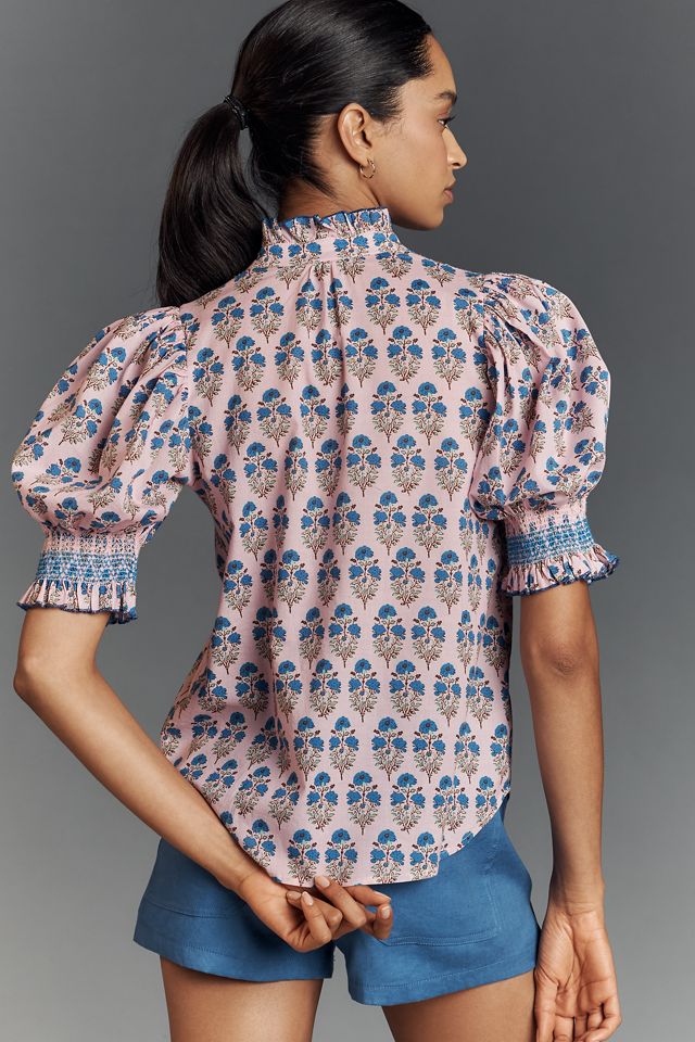 Hope for Flowers by Tracy Reese Puff-Sleeve Smocked Blouse #1