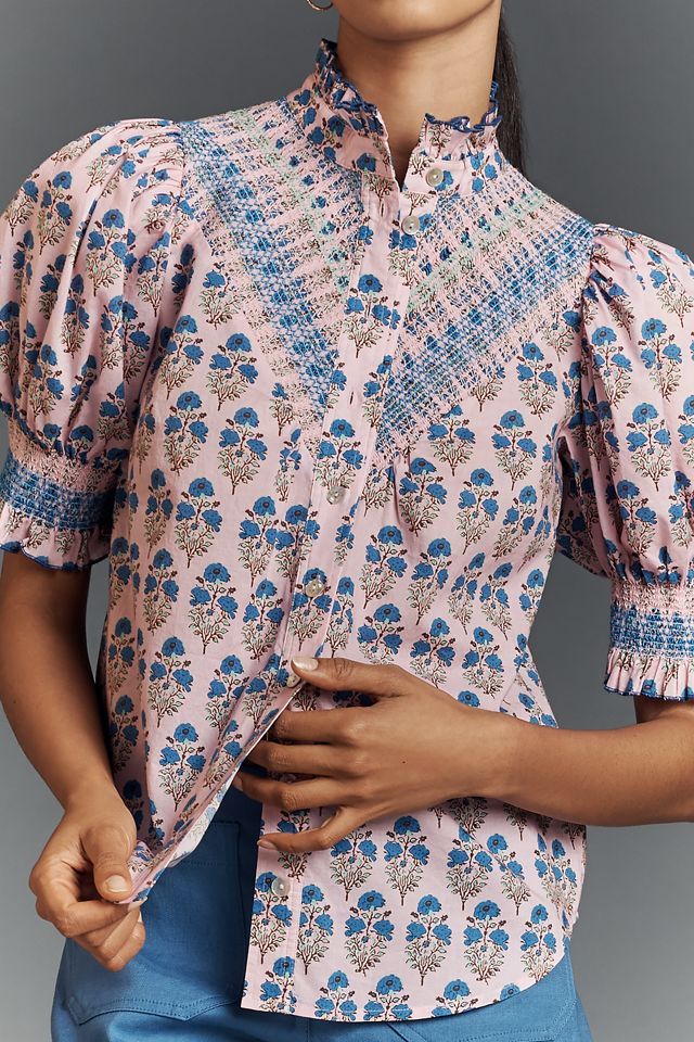 Hope for Flowers by Tracy Reese Puff-Sleeve Smocked Blouse #2