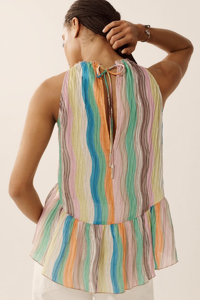 Hope for Flowers by Tracy Reese Linen Blend Halter Flounce Tank #1