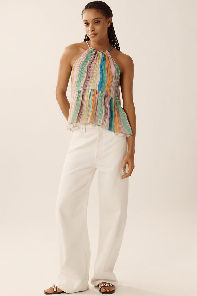 Hope for Flowers by Tracy Reese Linen Blend Halter Flounce Tank #2