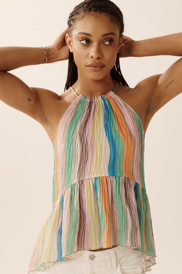 Hope for Flowers by Tracy Reese Linen Blend Halter Flounce Tank #3