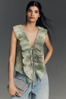 Hope For Flowers By Tracy Reese Linen Blend Frilled Bolero Blouse