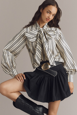 Hope For Flowers By Tracy Reese Long-sleeve Tie-neck Blouse In Sand