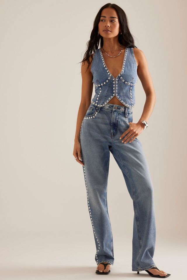 Good American Studded Denim Vest Top #1