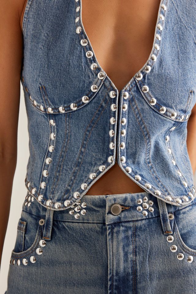 Good American Studded Denim Vest Top #2