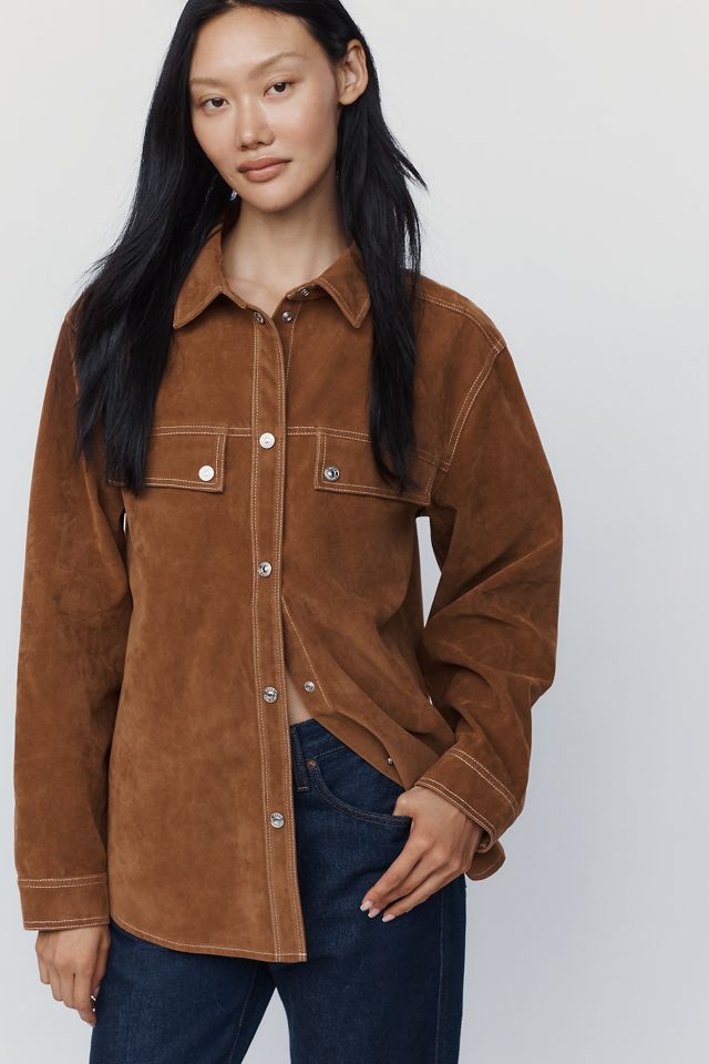 Good American Faux Suede Buttondown Shirt #4