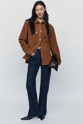 Good American Faux Suede Buttondown Shirt