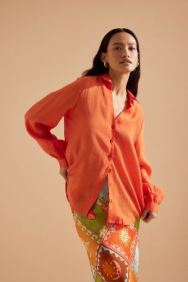 Miley Long-Sleeve Shirt en Orange taille: Uk 6 chez Anthropologie - Never Fully Dressed - Modalova