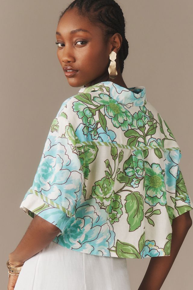 La Maise Studio Vera Short-Sleeve Linen Buttondown Shirt #2