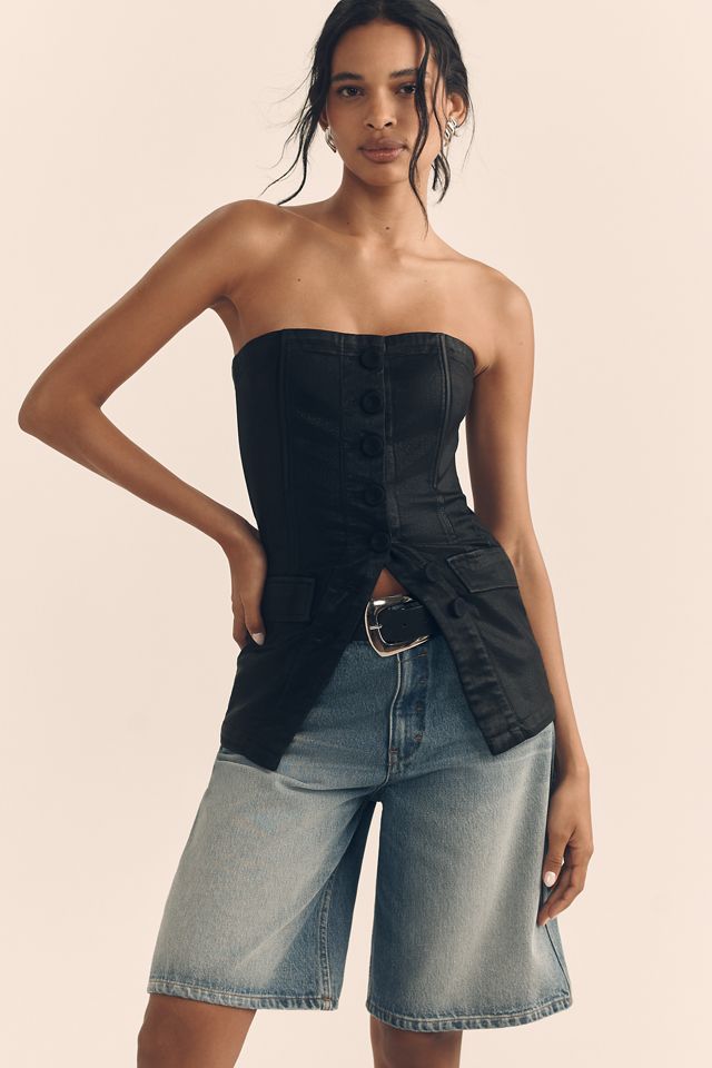 Favorite Daughter Phoebe Faux-Leather Strapless Top #1
