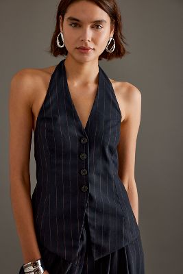 By Anthropologie Pinstripe Halter Waistcoat In Blue