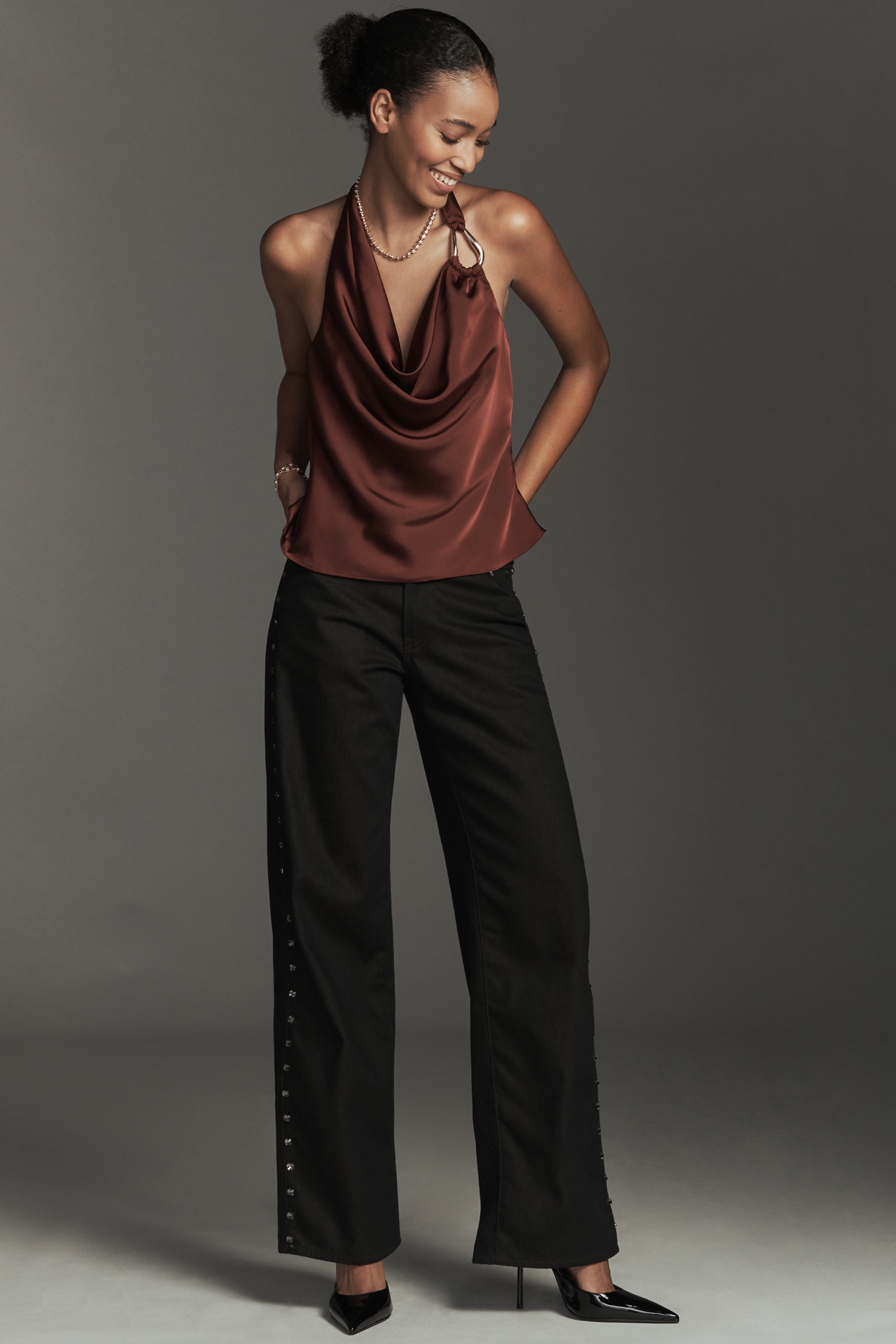 By Anthropologie Silky Halter Hardware Top
