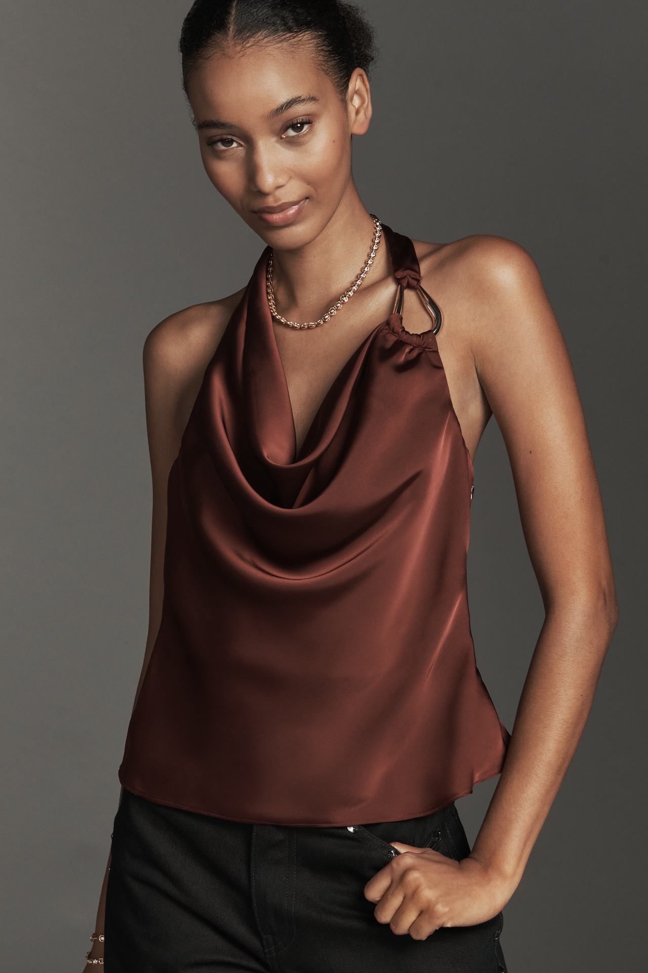 By Anthropologie Silky Halter Hardware Top