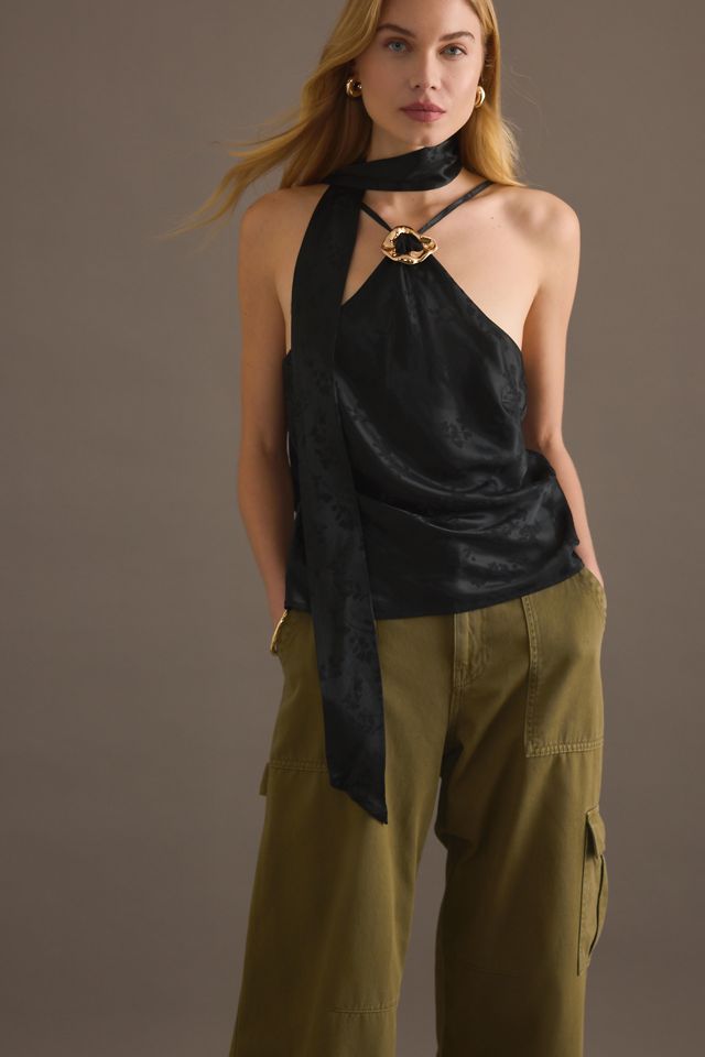 By Anthropologie Haut cache-cœur à détail foulard en satin