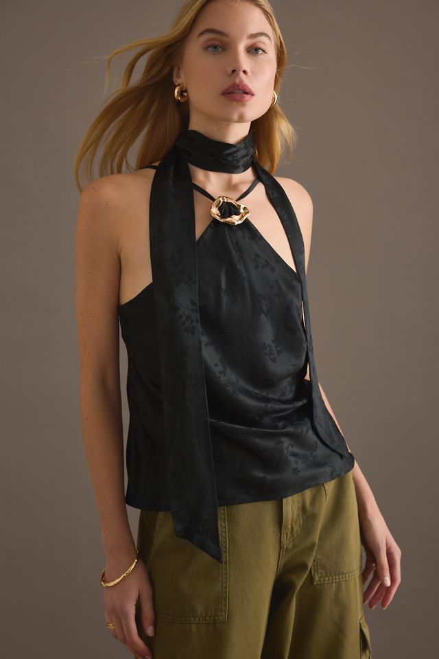 By Anthropologie Haut cache-cœur à détail foulard en satin #5