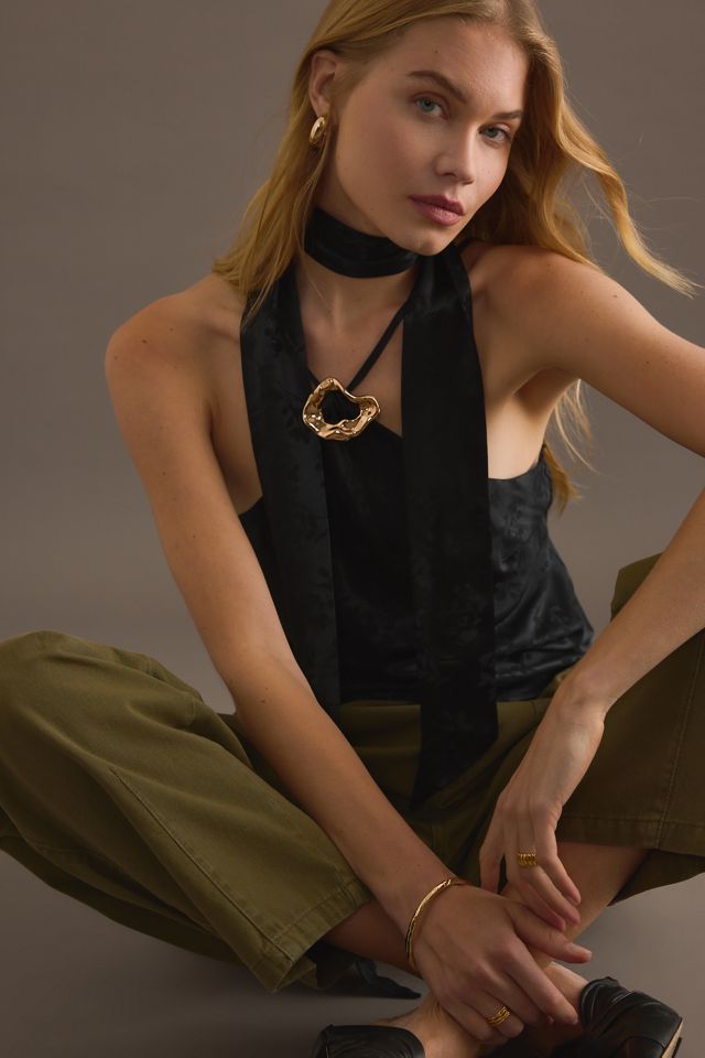 By Anthropologie Haut cache-cœur à détail foulard en satin #3