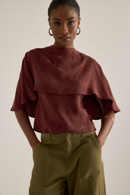 By Anthropologie Floral Jacquard Cape Top