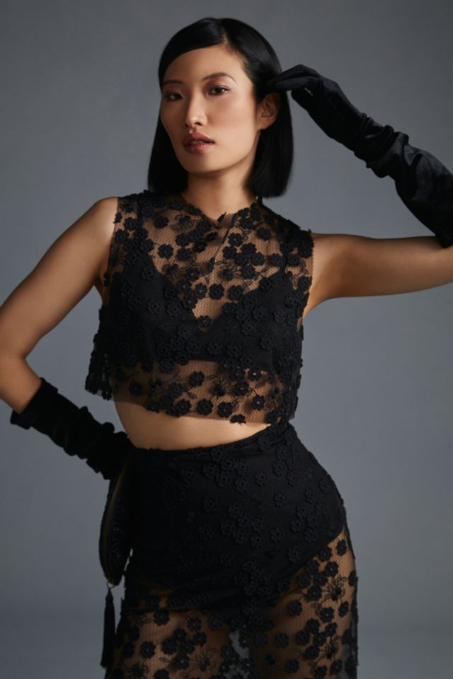 RUMER Rosella Sheer Appliqué Top