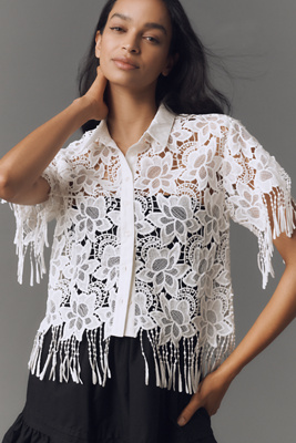 WALTER BAKER OLLIE SHORT-SLEEVE LACE FRINGE TOP 
