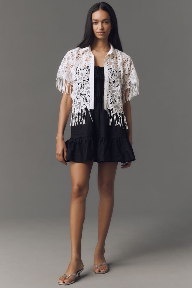 Walter Baker Ollie Short-Sleeve Lace Fringe Top #1