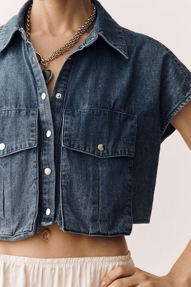Walter Baker Bryce Denim Crop Buttondown Top | Anthropologie