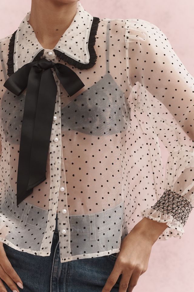 Mille Greta Sheer Tie-Neck Top #2