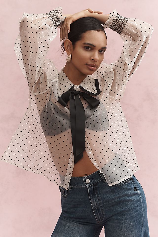 Mille Greta Sheer Tie-Neck Top | Anthropologie Mille Greta Sheer Tie-Neck Top | Anthropologie