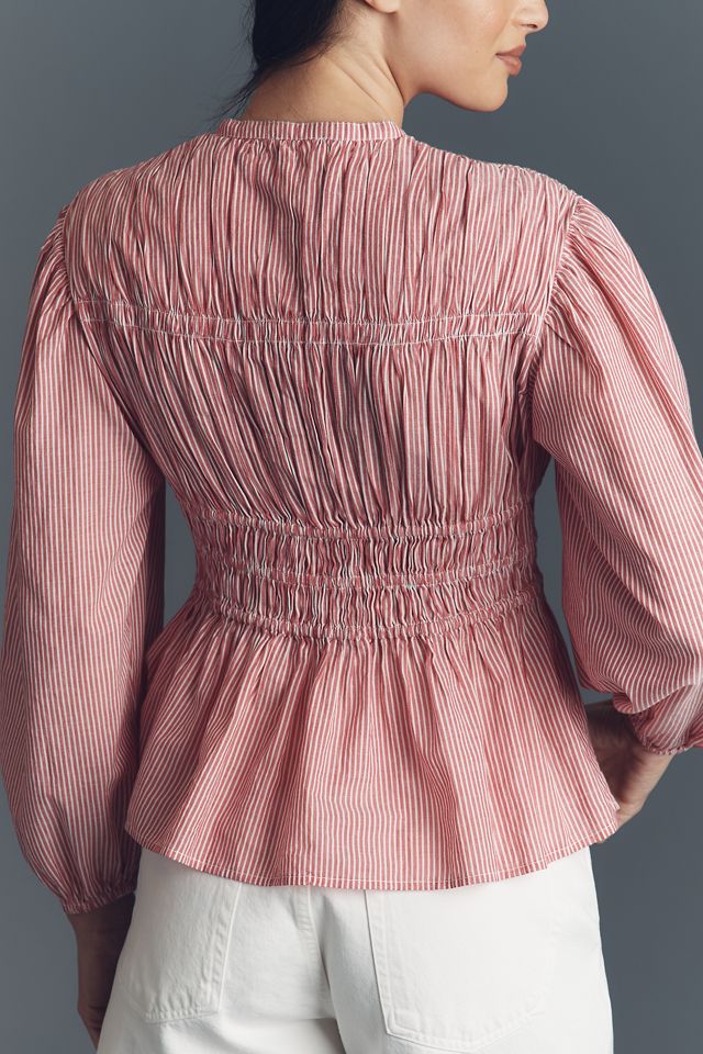 Mille Ella Tie-Front Gathered Long-Sleeve Blouse #1