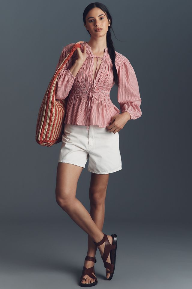 Mille Ella Tie-Front Gathered Long-Sleeve Blouse #2