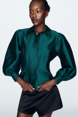 Mille Adeline Taffeta Puff Sleeve Blouse by Anthropologie
