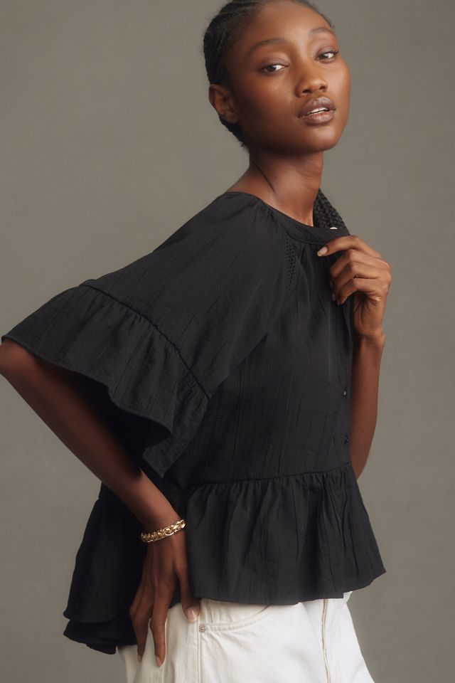 By Anthropologie Short-Sleeve Peplum Swing Top #3