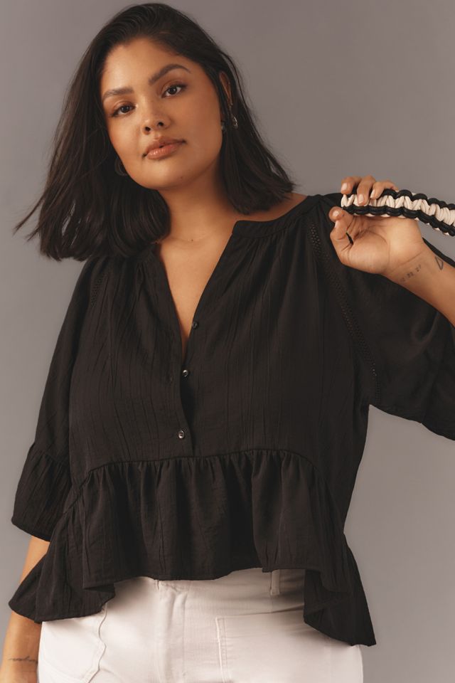 By Anthropologie Short-Sleeve Peplum Swing Top #4