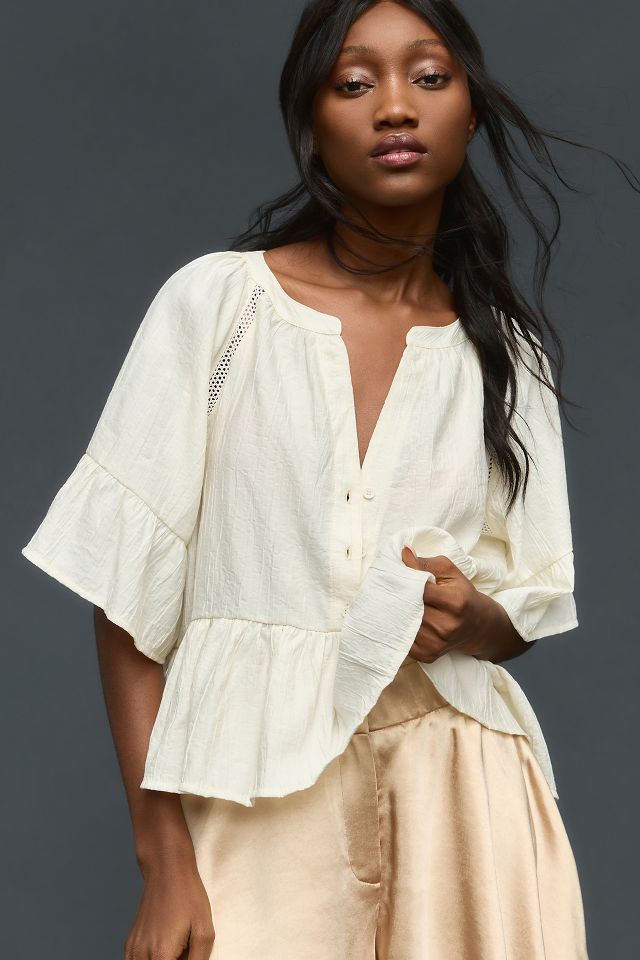 By Anthropologie Short Sleeve Peplum Swing Top