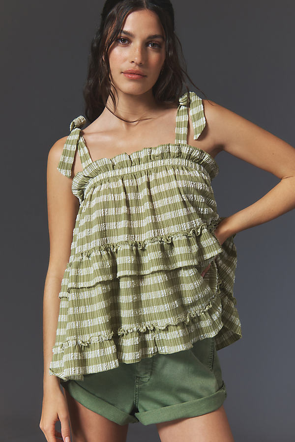 Maeve Sleeveless Square-Neck Frill Tiered Top