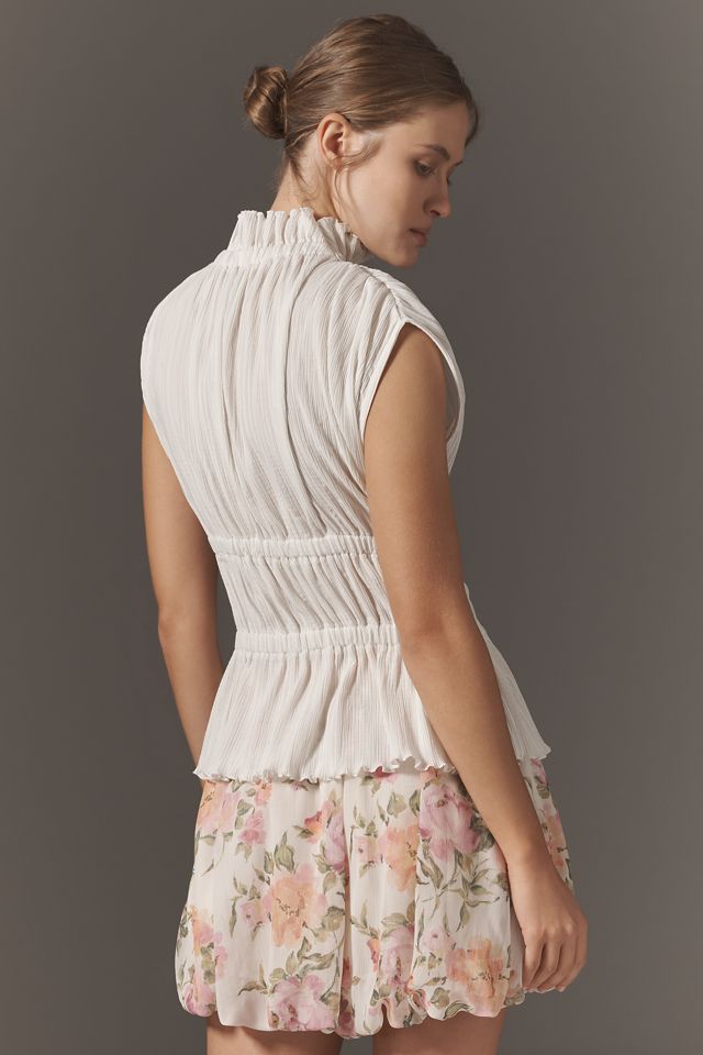 By Anthropologie High-Neck Smocked Blouse #4