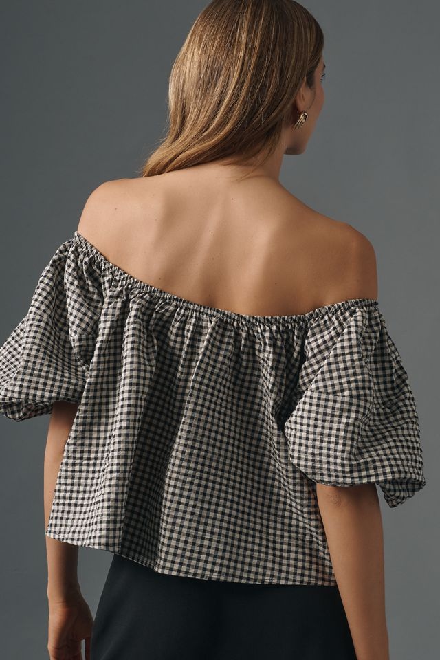 Maeve Puff-Sleeve Off-The-Shoulder Gingham Top