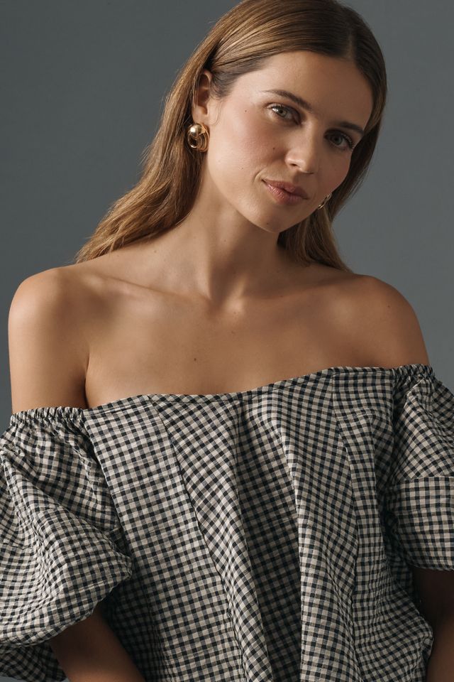 Maeve Puff-Sleeve Off-The-Shoulder Gingham Top #3