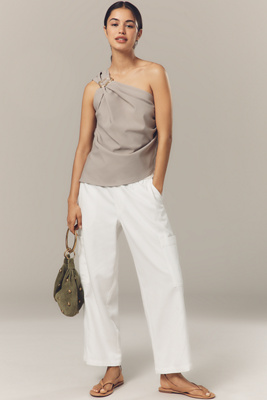 One-Shoulder Hardware Draped Top