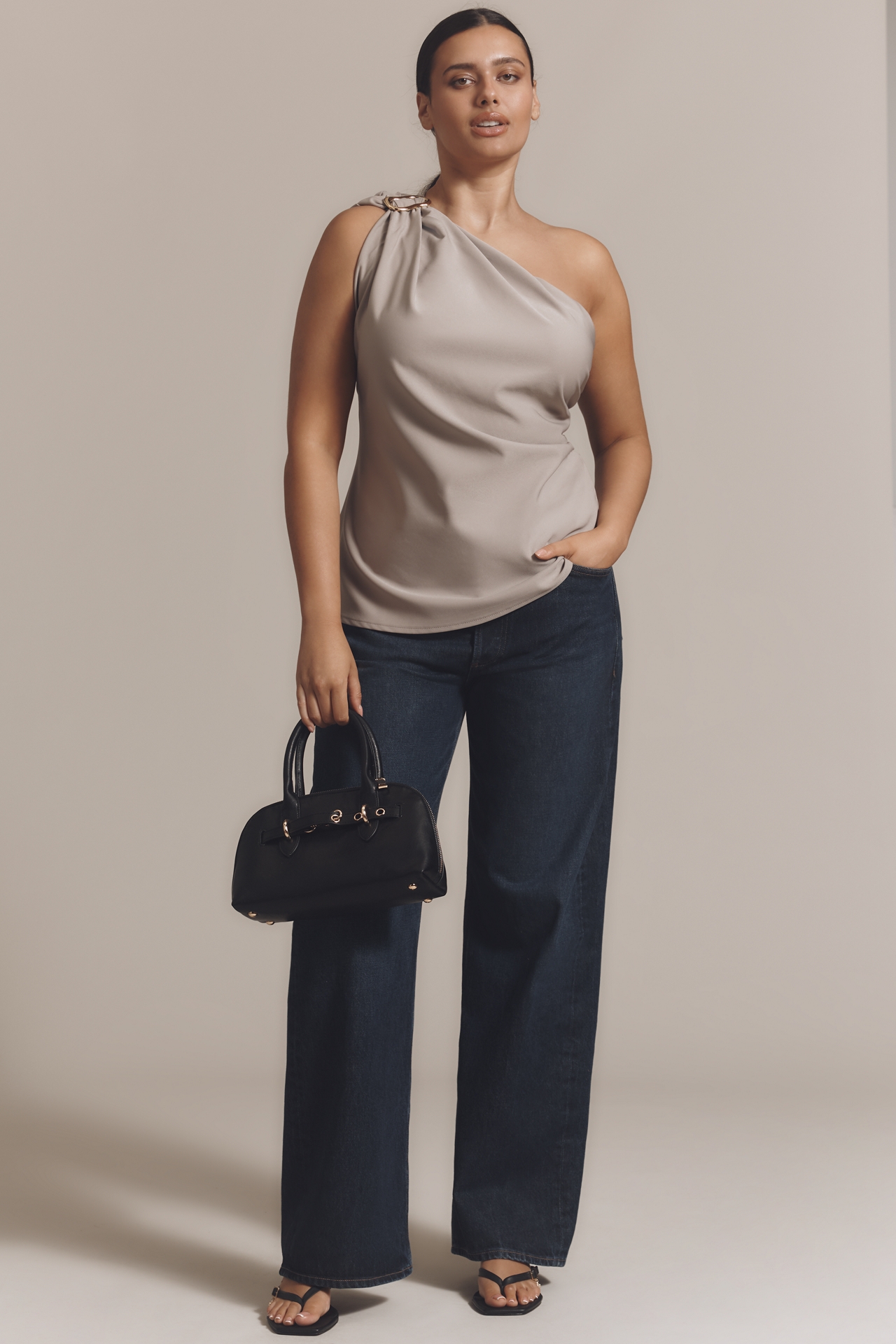 By Anthropologie One-Shoulder Hardware Draped Top