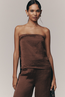 By Anthropologie Strapless Textured Top In Brown