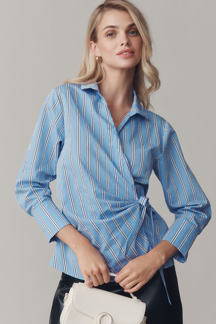 Maeve Long-Sleeve Tie-Waist Wrap Blouse