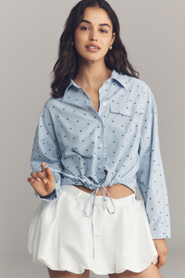 Maeve Cinched-waist Buttondown Shirt In Blue