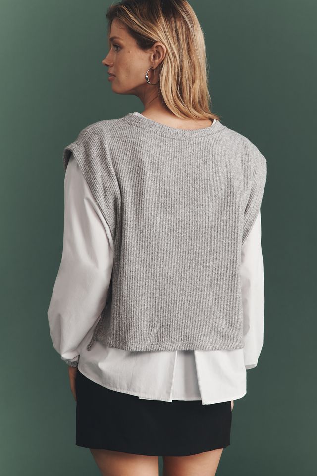 Maeve Long-Sleeve Twofer Sweater Vest #2