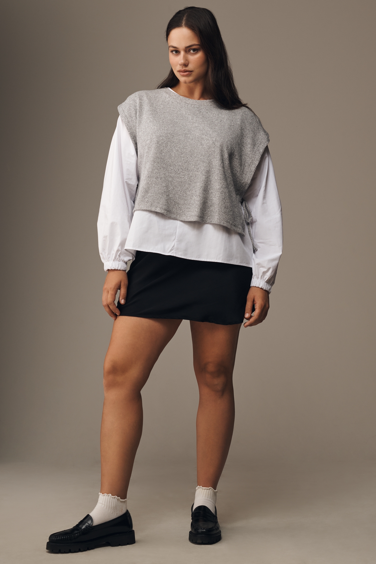 Maeve Long-Sleeve Twofer Sweater Vest