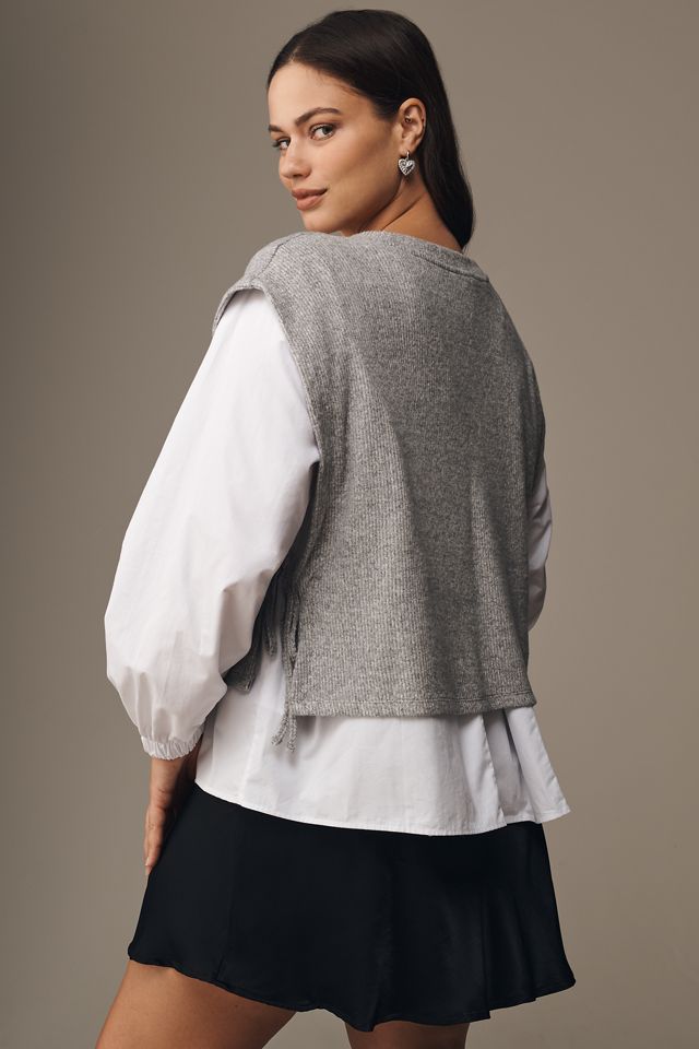 Maeve Long-Sleeve Twofer Sweater Vest #7