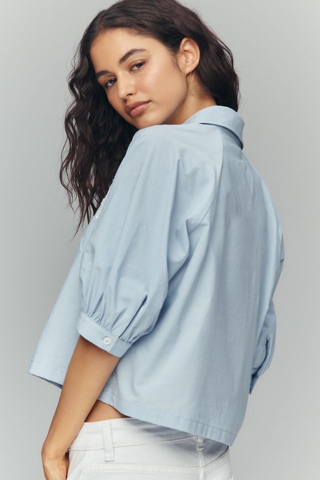 Maeve Lace Half-Sleeve Crop Buttondown Shirt #1