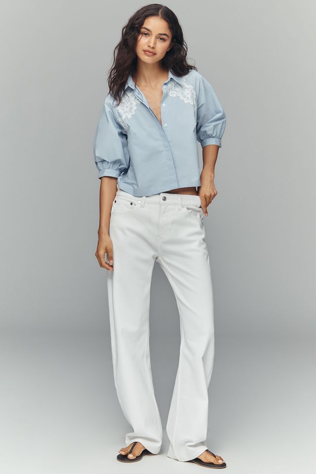 Maeve Lace Half-Sleeve Crop Buttondown Shirt #2