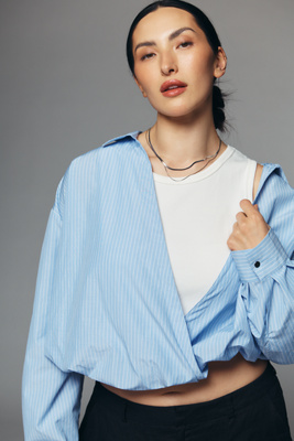 Long-Sleeve Layered Twofer Shirt Top